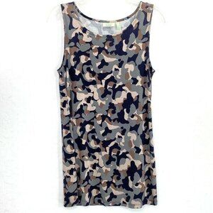 LOGO Lounge Rayon Blend Tank Top Sz S Knit Stretch Camouflage Grey Black